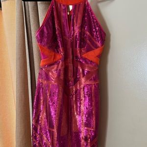 Bebe Sequin orange and pink Medium dress